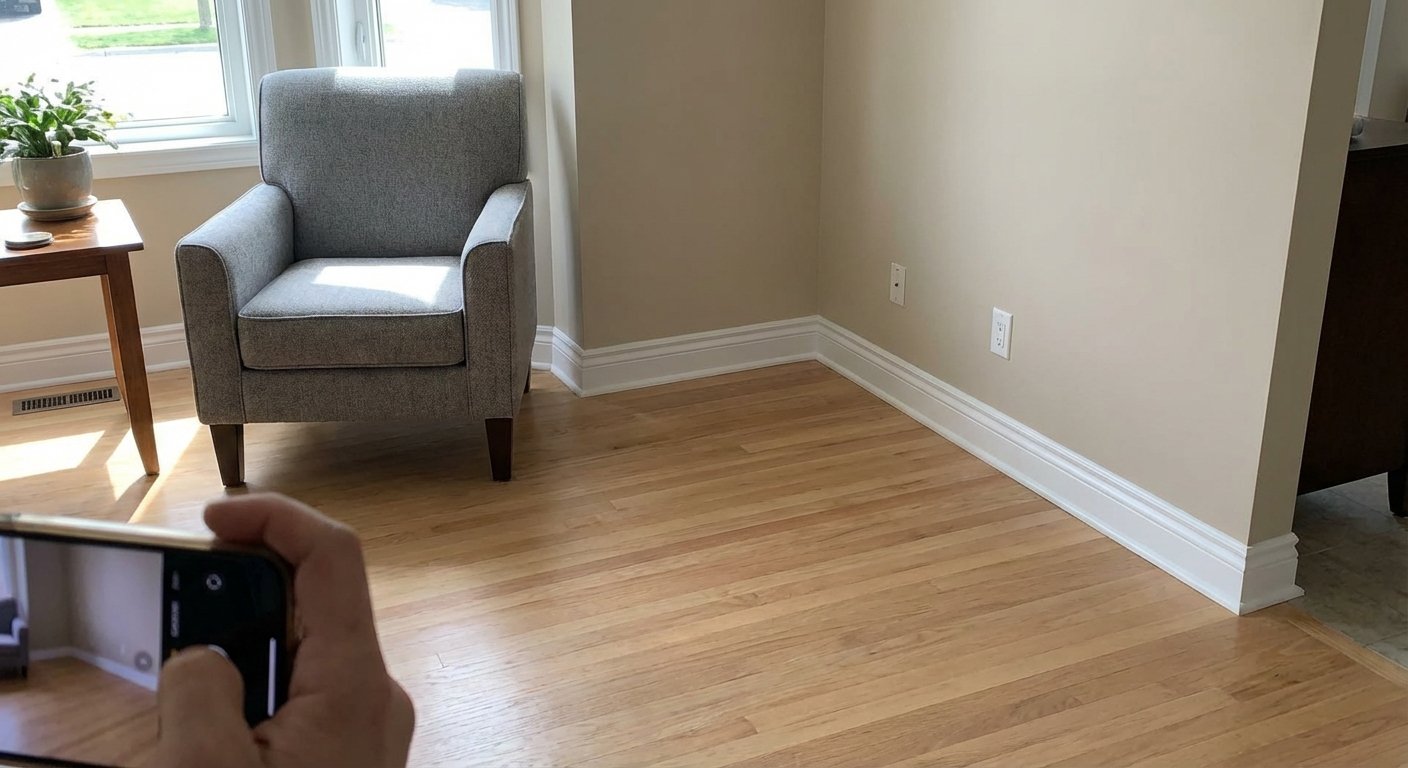 Finished white baseboard wrapping an inside and outside wall corner