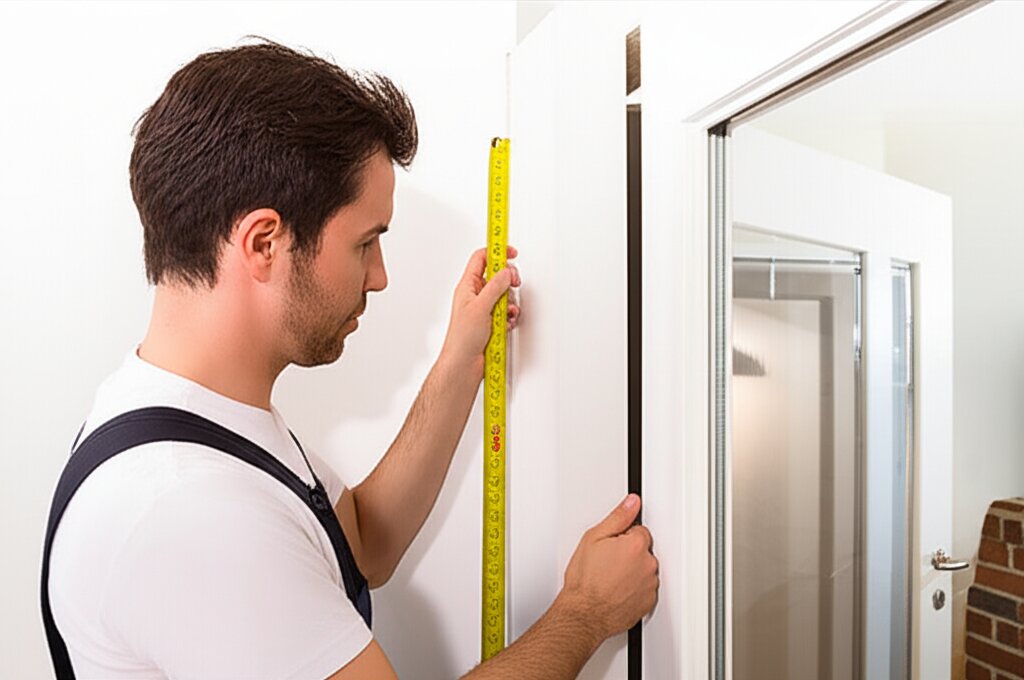 Tape measure held against an interior door opening